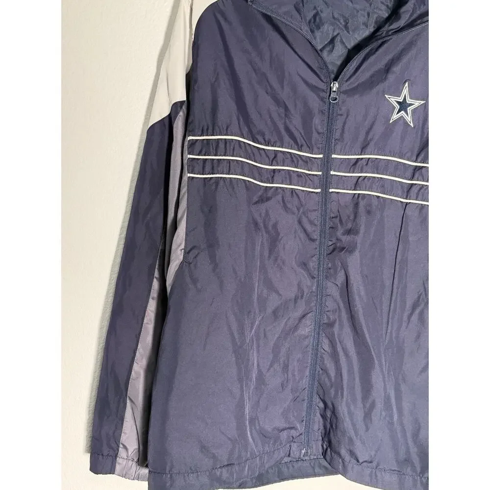 Dallas Cowboys Reebok Windbreaker Jacket Men’s Large Navy Gray NFL Full Zip